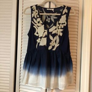 Darling Ombré Embroidered Navy/White Tank